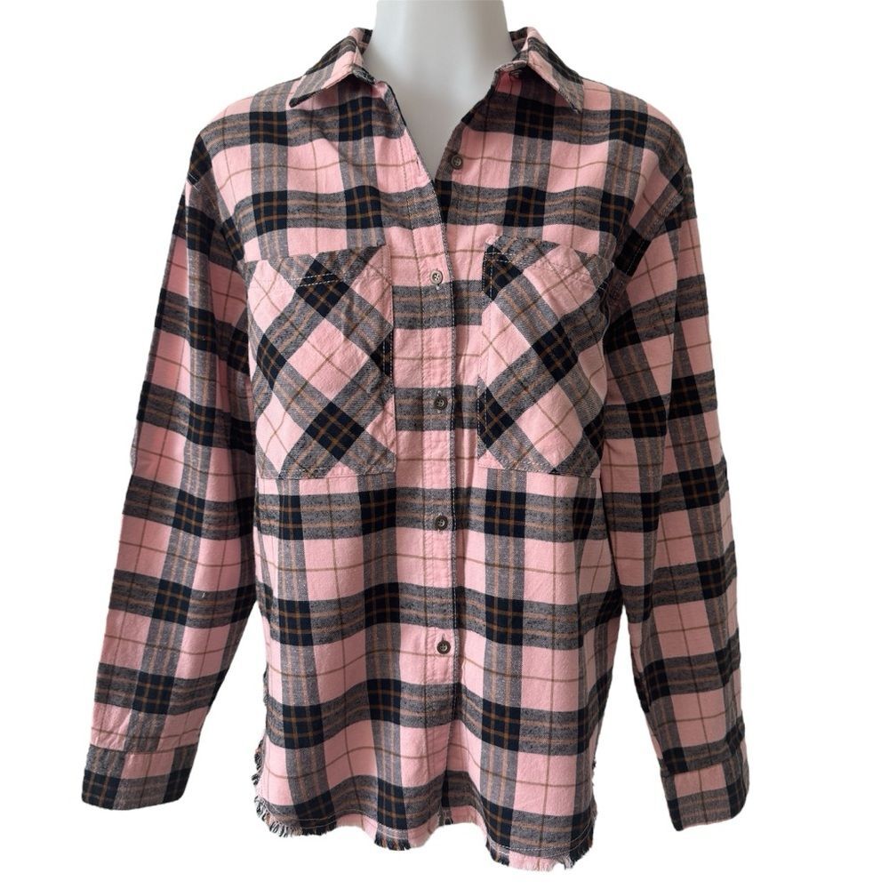 Girl's Zara Pink Linen Cotton Long Sleeve Plaid Button Up Shirt Girls 13/14